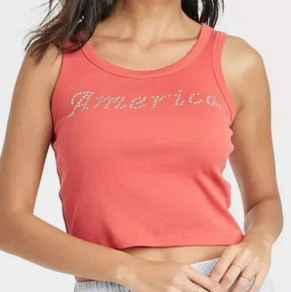 Grayson Threads Women's "America" Cropped Graphic Tank -Red Size XS